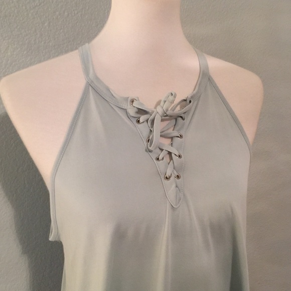 Mint Green Sleeveless Lace-up Front Cami Tank, M - Picture 3 of 7